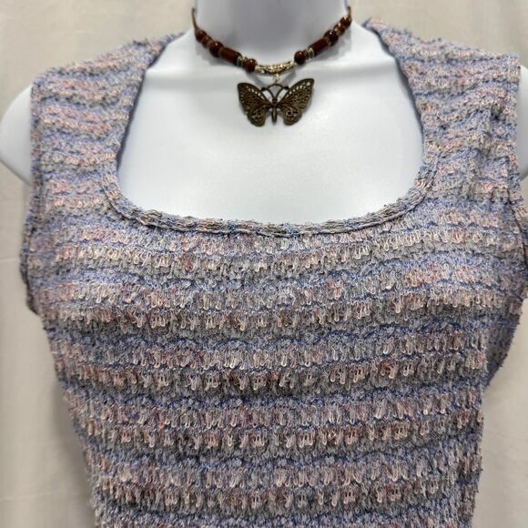 Vintage 90s Star CCC textured knit pastel sleeveless top square neck USA size L - Picture 3 of 8
